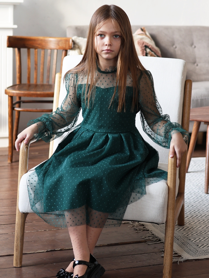 Платье для девочки нарядное БУШОН ST77, цвет изумрудный