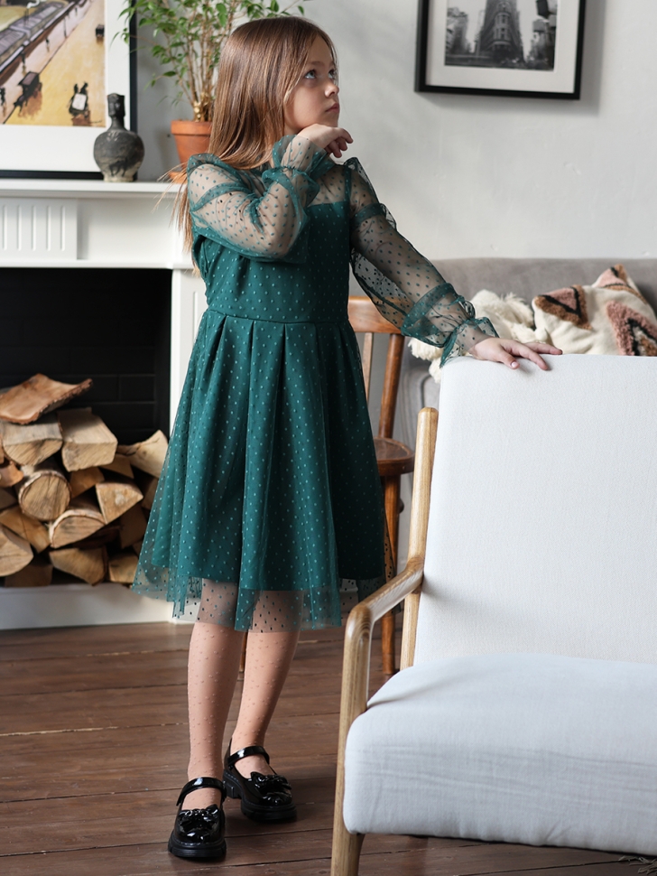 Платье для девочки нарядное БУШОН ST77, цвет изумрудный