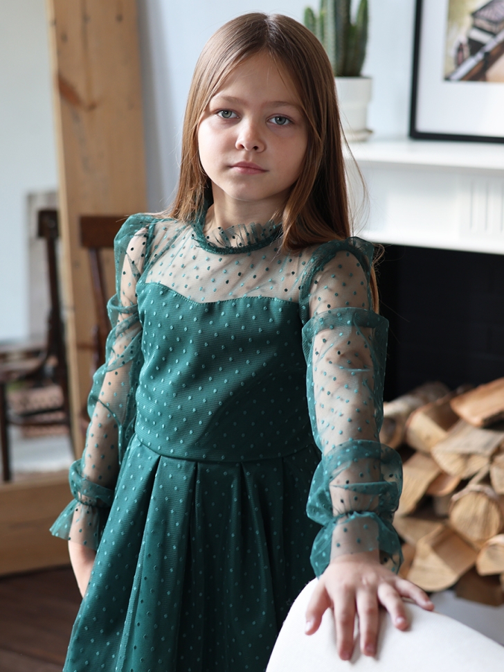 Платье для девочки нарядное БУШОН ST77, цвет изумрудный