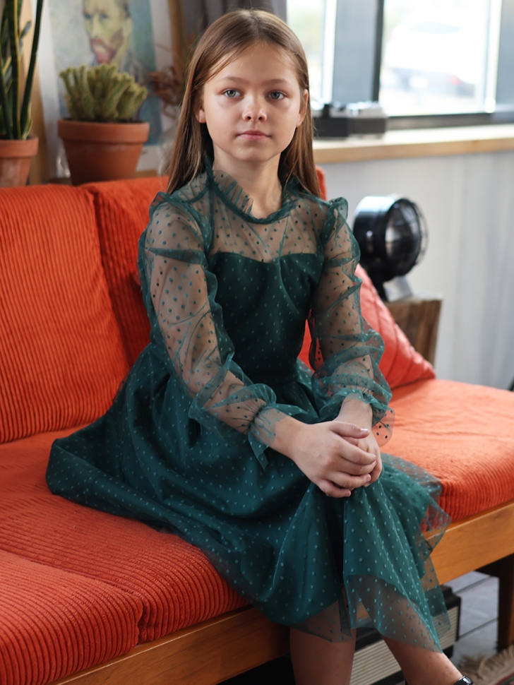 Платье для девочки нарядное БУШОН ST77, цвет изумрудный