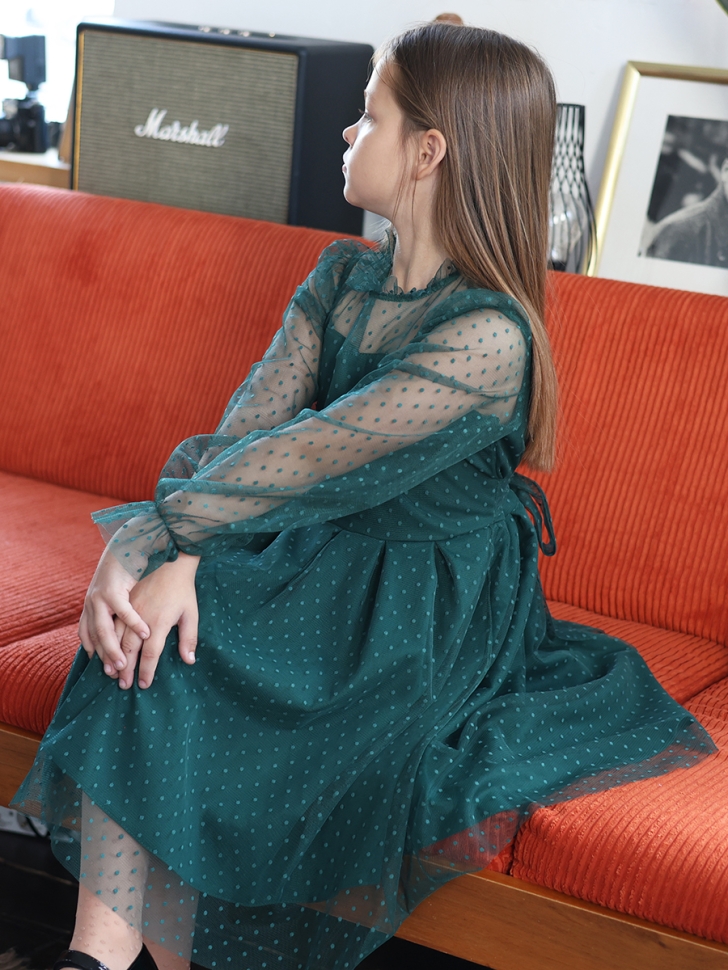 Платье для девочки нарядное БУШОН ST77, цвет изумрудный