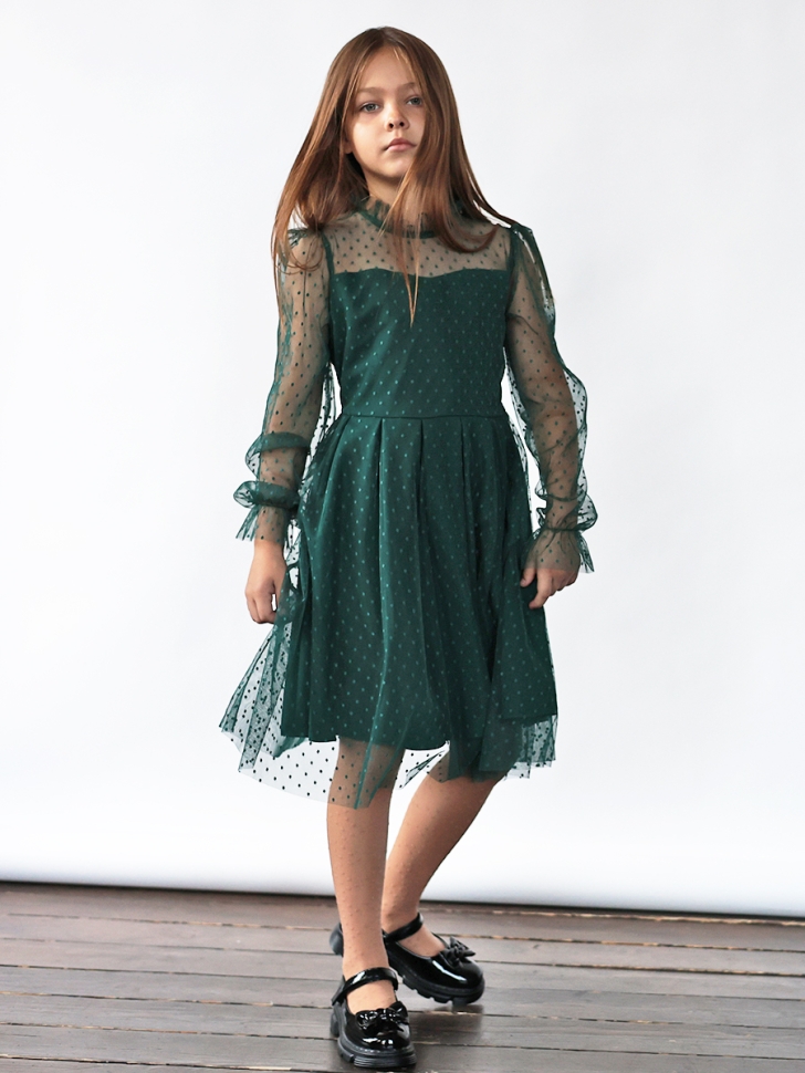 Платье для девочки нарядное БУШОН ST77, цвет изумрудный