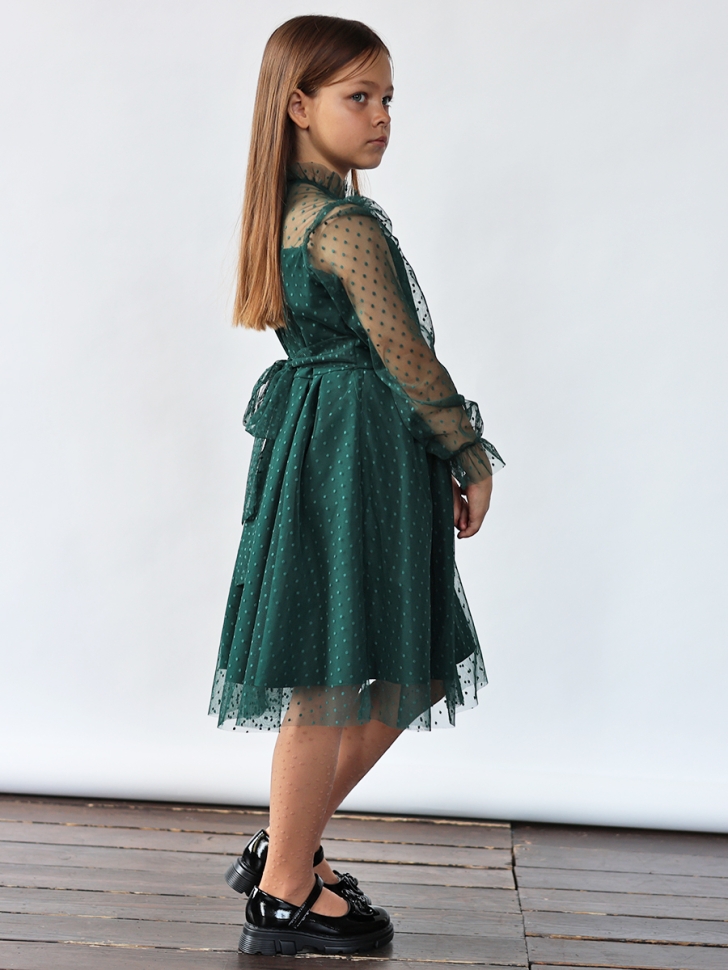 Платье для девочки нарядное БУШОН ST77, цвет изумрудный