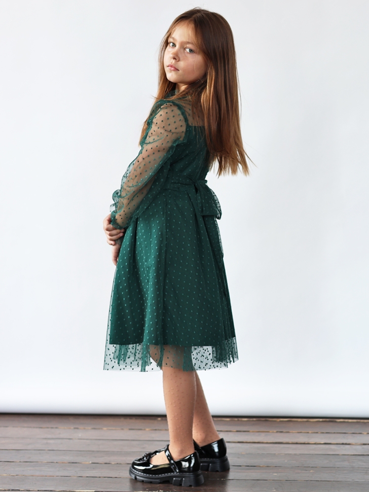 Платье для девочки нарядное БУШОН ST77, цвет изумрудный