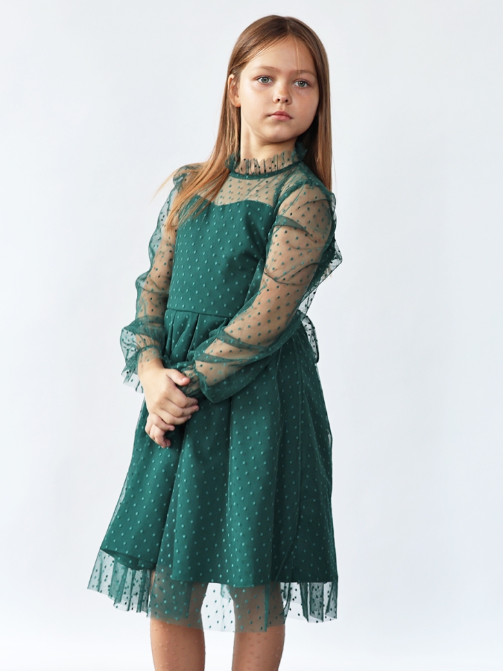 Платье для девочки нарядное БУШОН ST77, цвет изумрудный