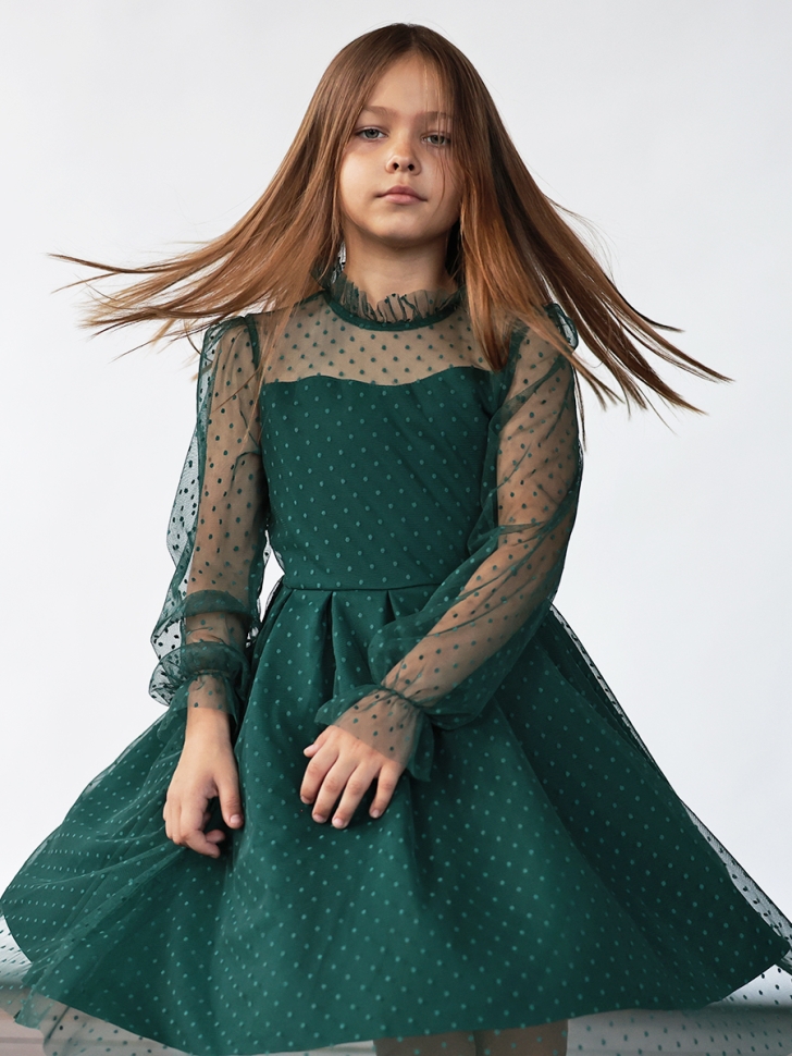 Платье для девочки нарядное БУШОН ST77, цвет изумрудный