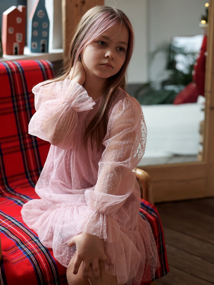 Платье для девочки нарядное БУШОН ST56, цвет пудровый 
