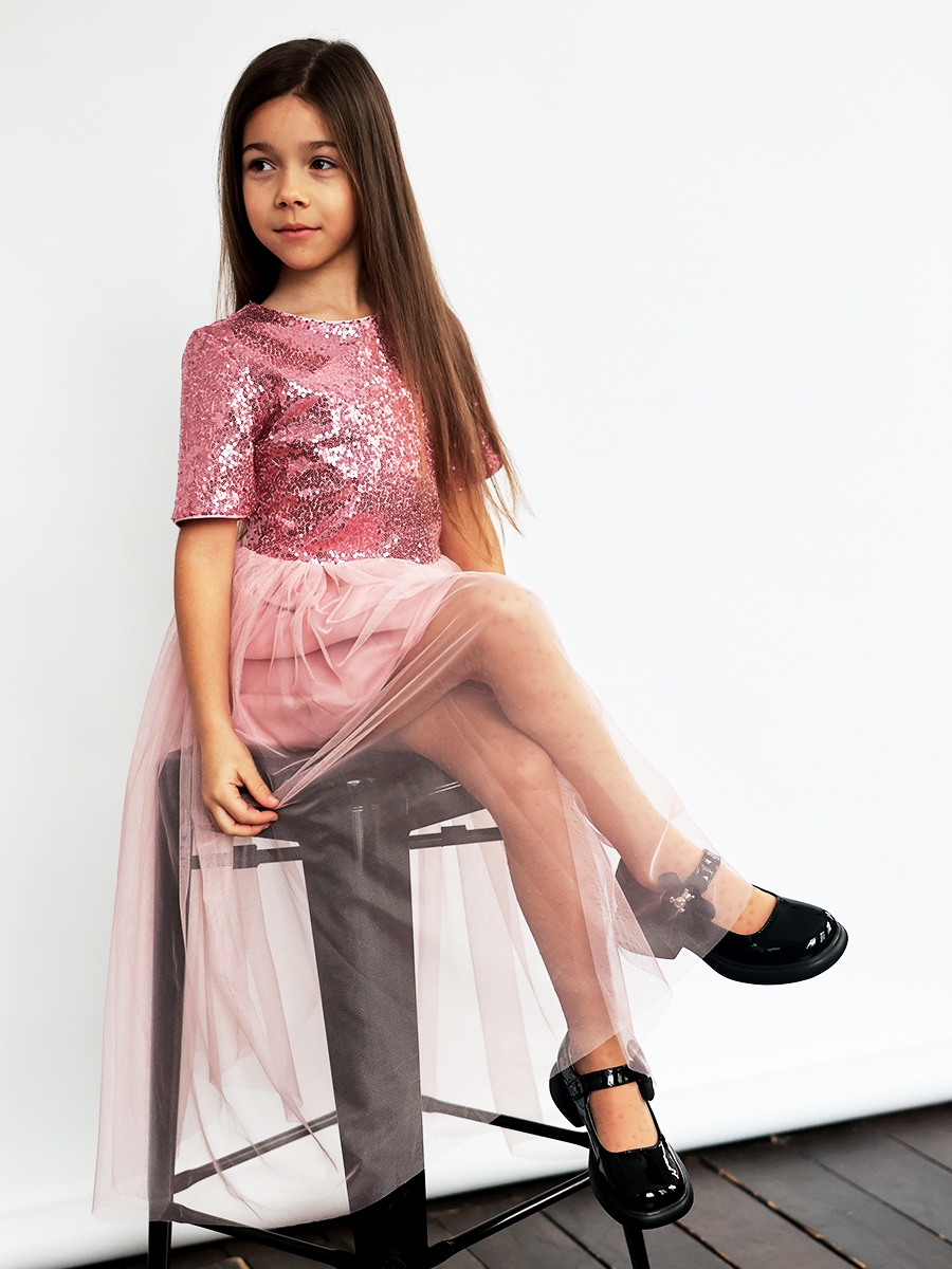 Платье для девочки нарядное БУШОН ST540, цвет пудровый/розовый 