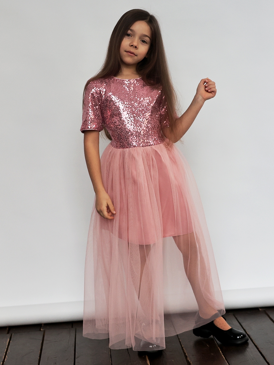 Платье для девочки нарядное БУШОН ST540, цвет пудровый/розовый 