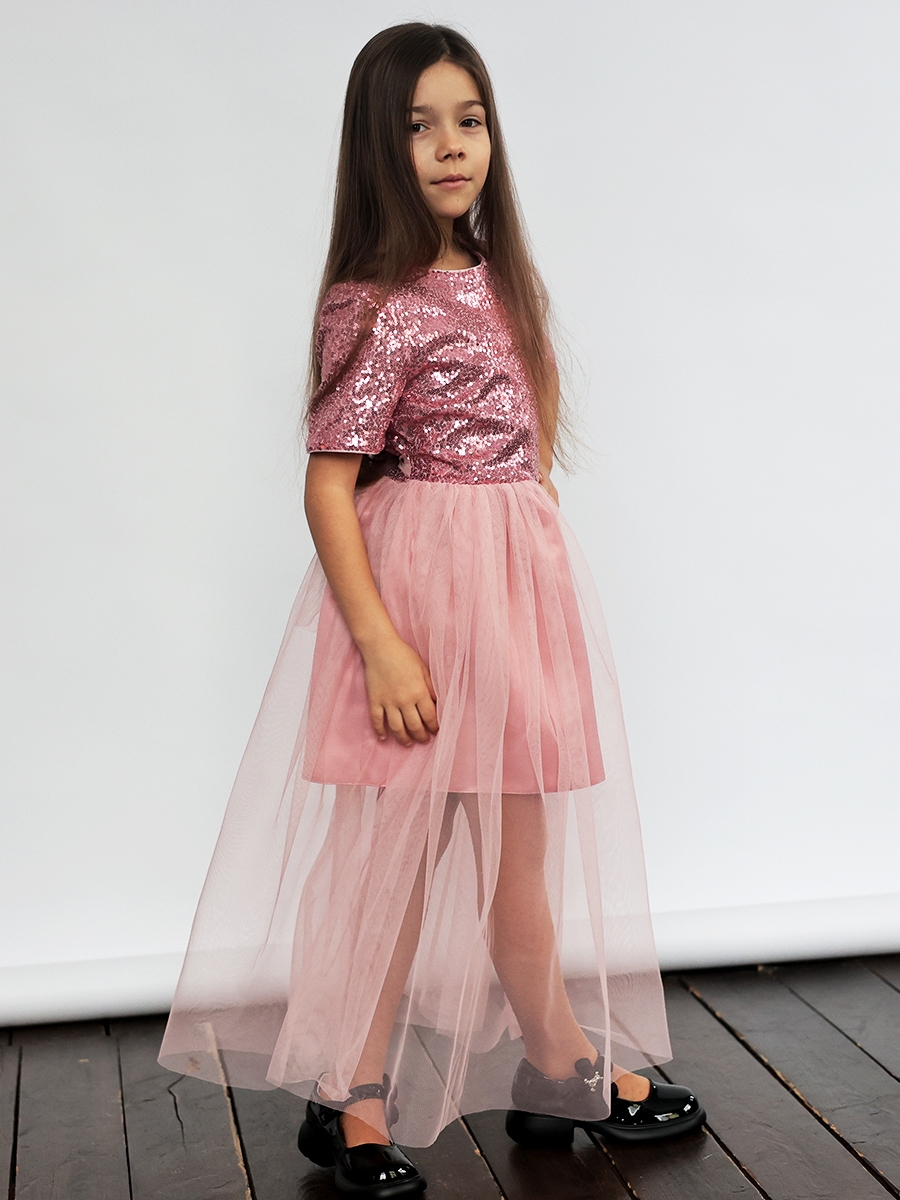 Платье для девочки нарядное БУШОН ST540, цвет пудровый/розовый 