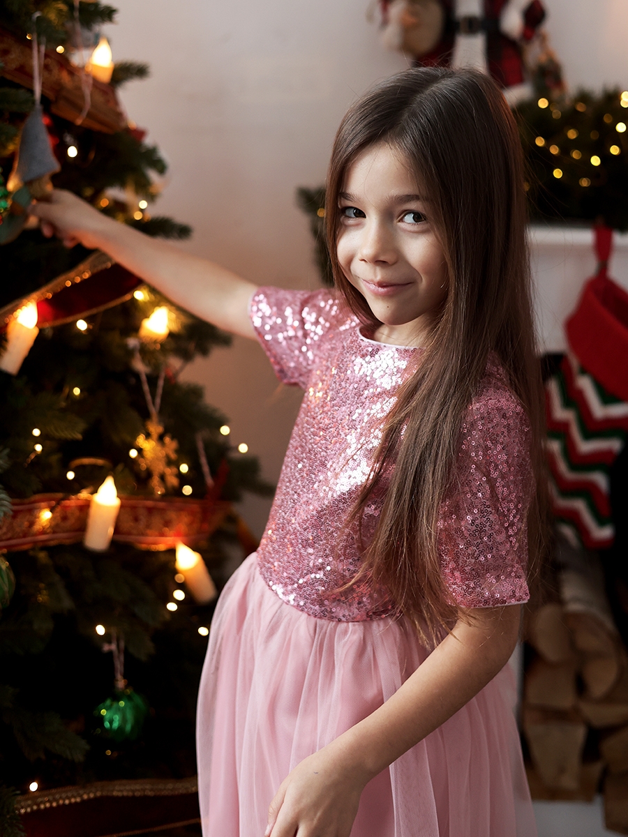 Платье для девочки нарядное БУШОН ST540, цвет пудровый/розовый 