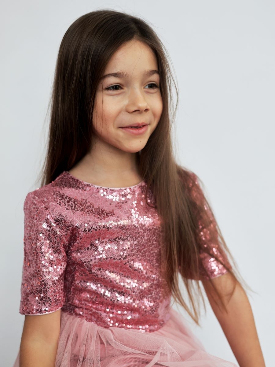 Платье для девочки нарядное БУШОН ST540, цвет пудровый/розовый 