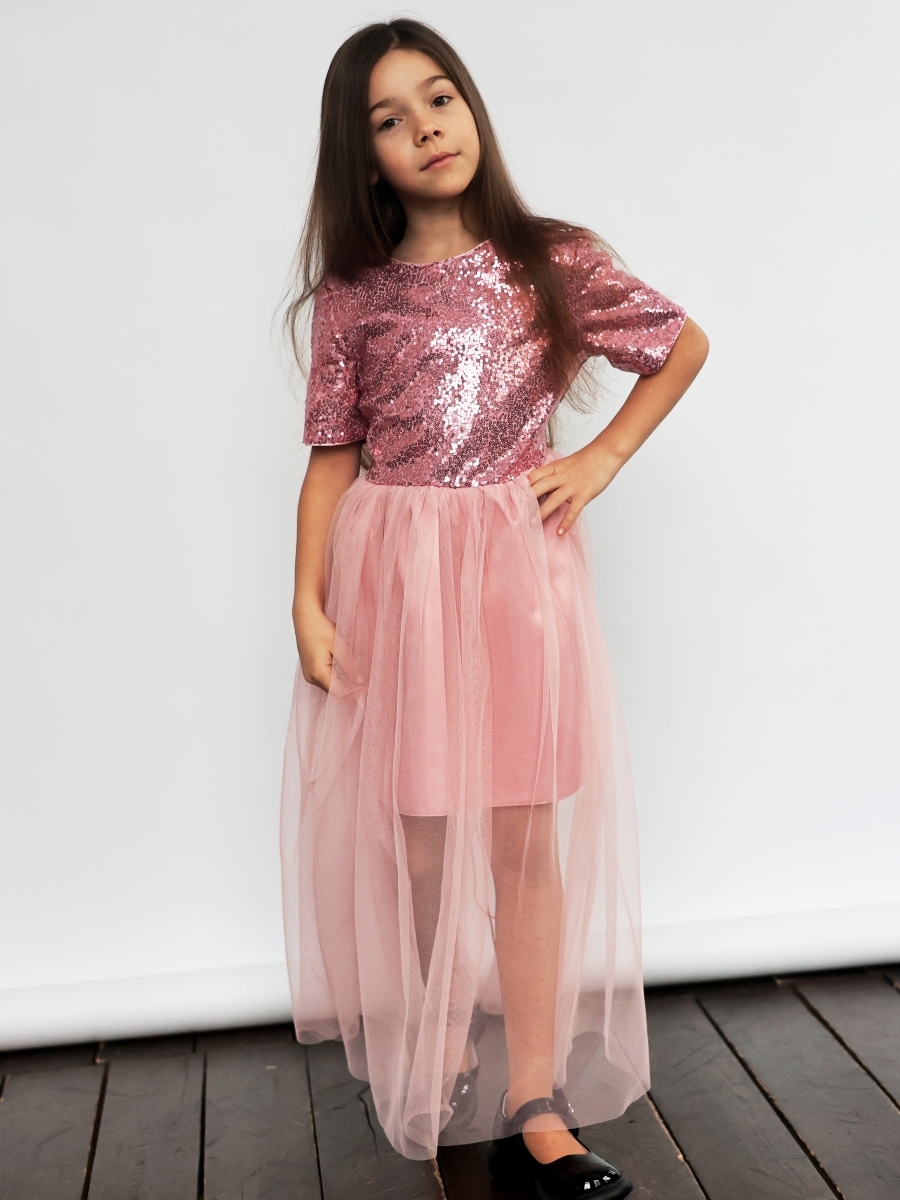 Платье для девочки нарядное БУШОН ST540, цвет пудровый/розовый 