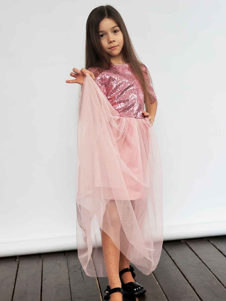 Платье для девочки нарядное БУШОН ST540, цвет пудровый/розовый 