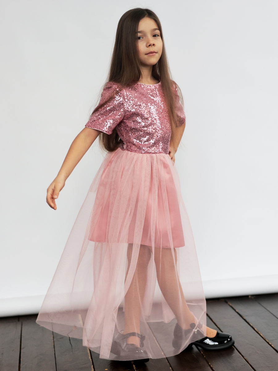 Платье для девочки нарядное БУШОН ST540, цвет пудровый/розовый 