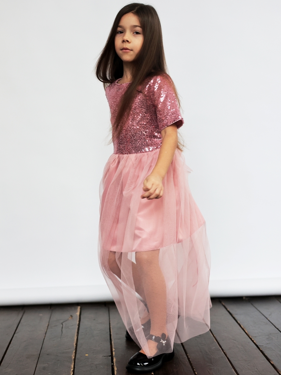 Платье для девочки нарядное БУШОН ST540, цвет пудровый/розовый 