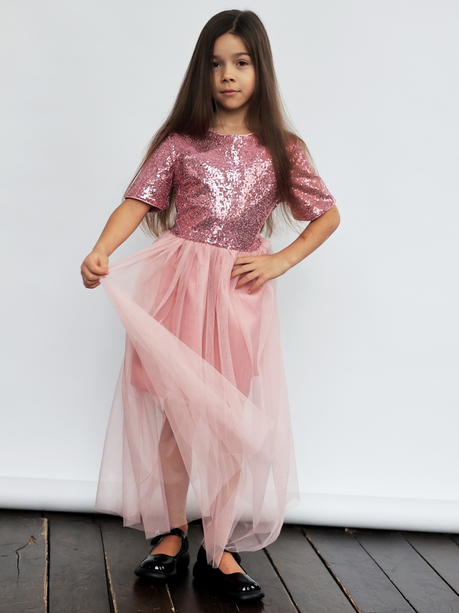 Платье для девочки нарядное БУШОН ST540, цвет пудровый/розовый 