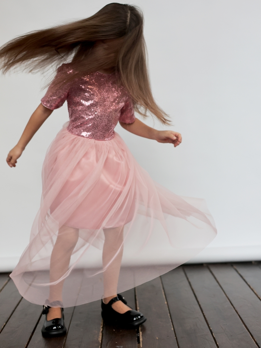 Платье для девочки нарядное БУШОН ST540, цвет пудровый/розовый 