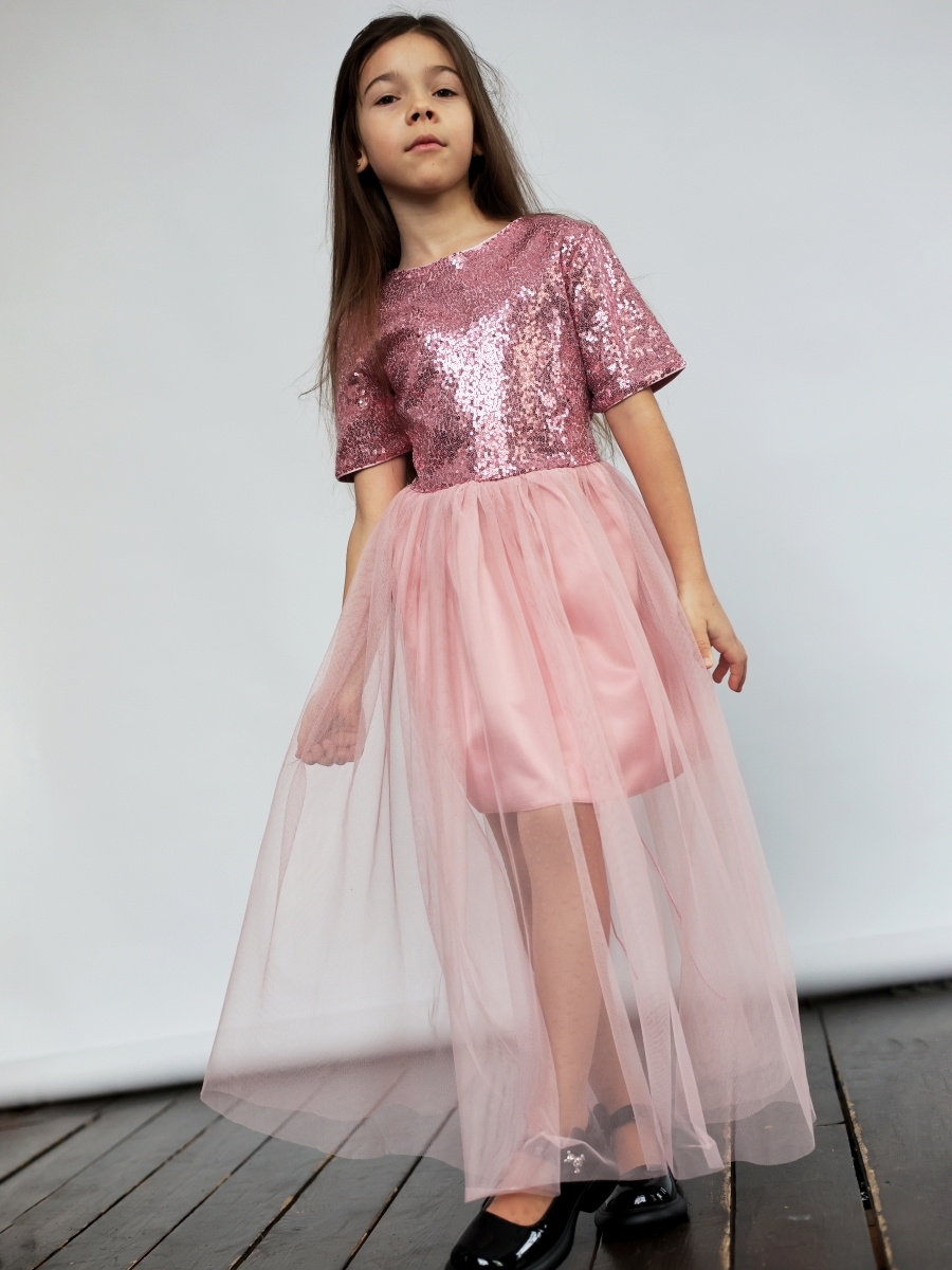Платье для девочки нарядное БУШОН ST540, цвет пудровый/розовый 