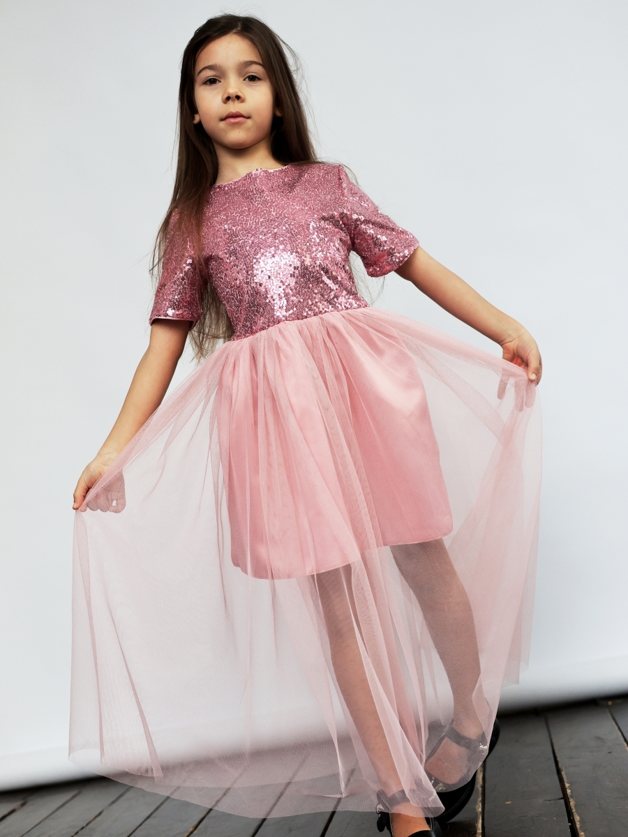 Платье для девочки нарядное БУШОН ST540, цвет пудровый/розовый 