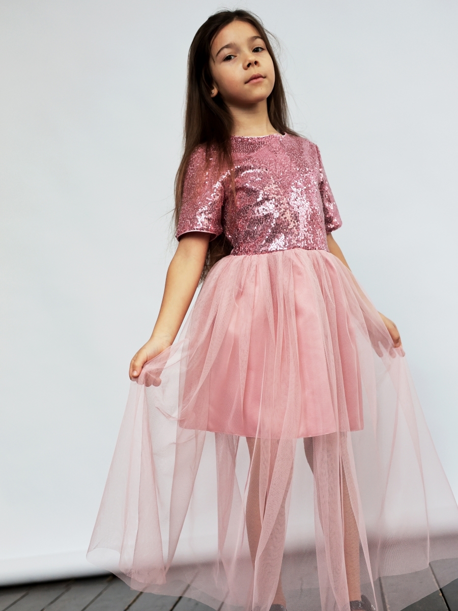 Платье для девочки нарядное БУШОН ST540, цвет пудровый/розовый 