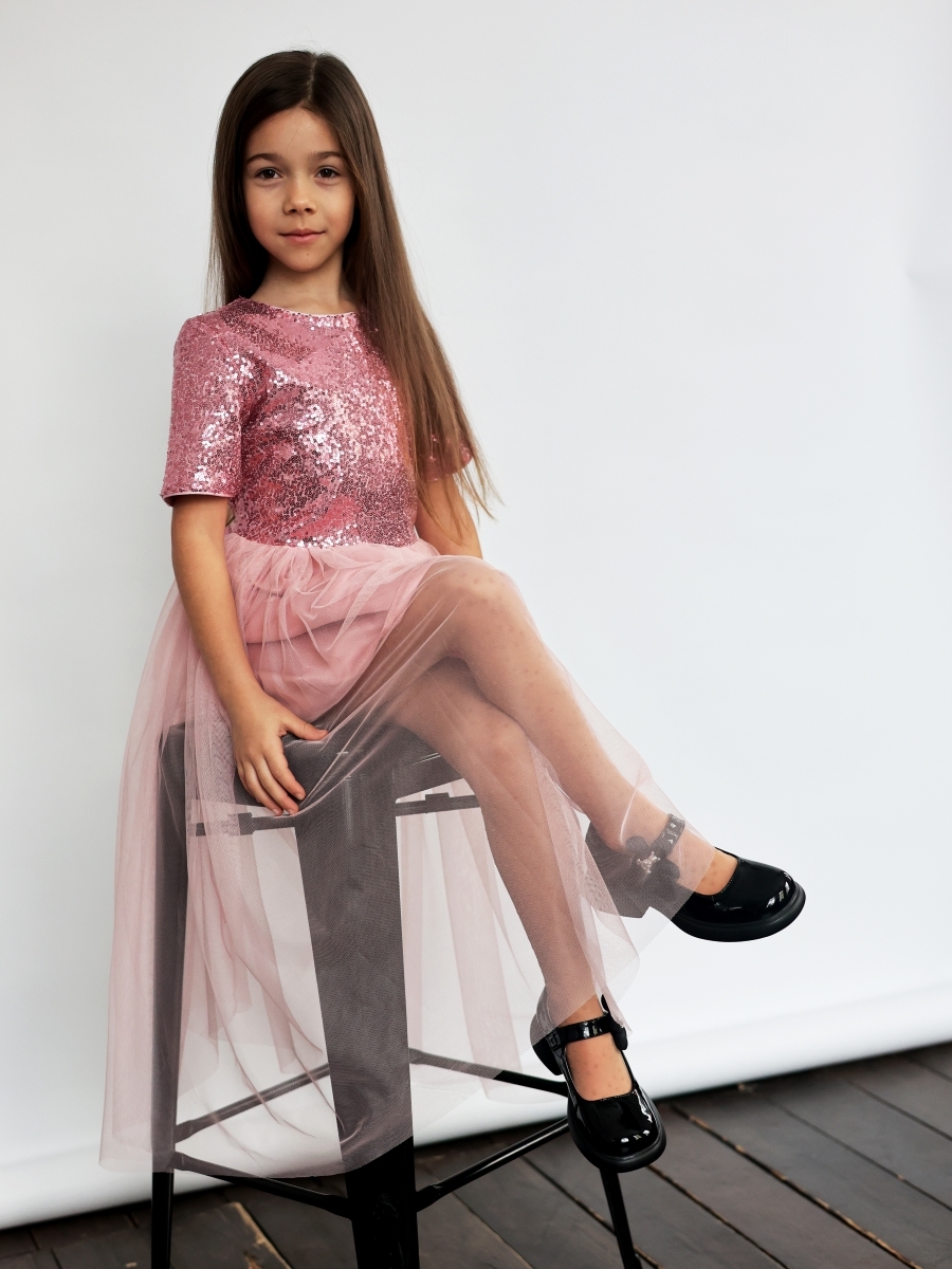 Платье для девочки нарядное БУШОН ST540, цвет пудровый/розовый 