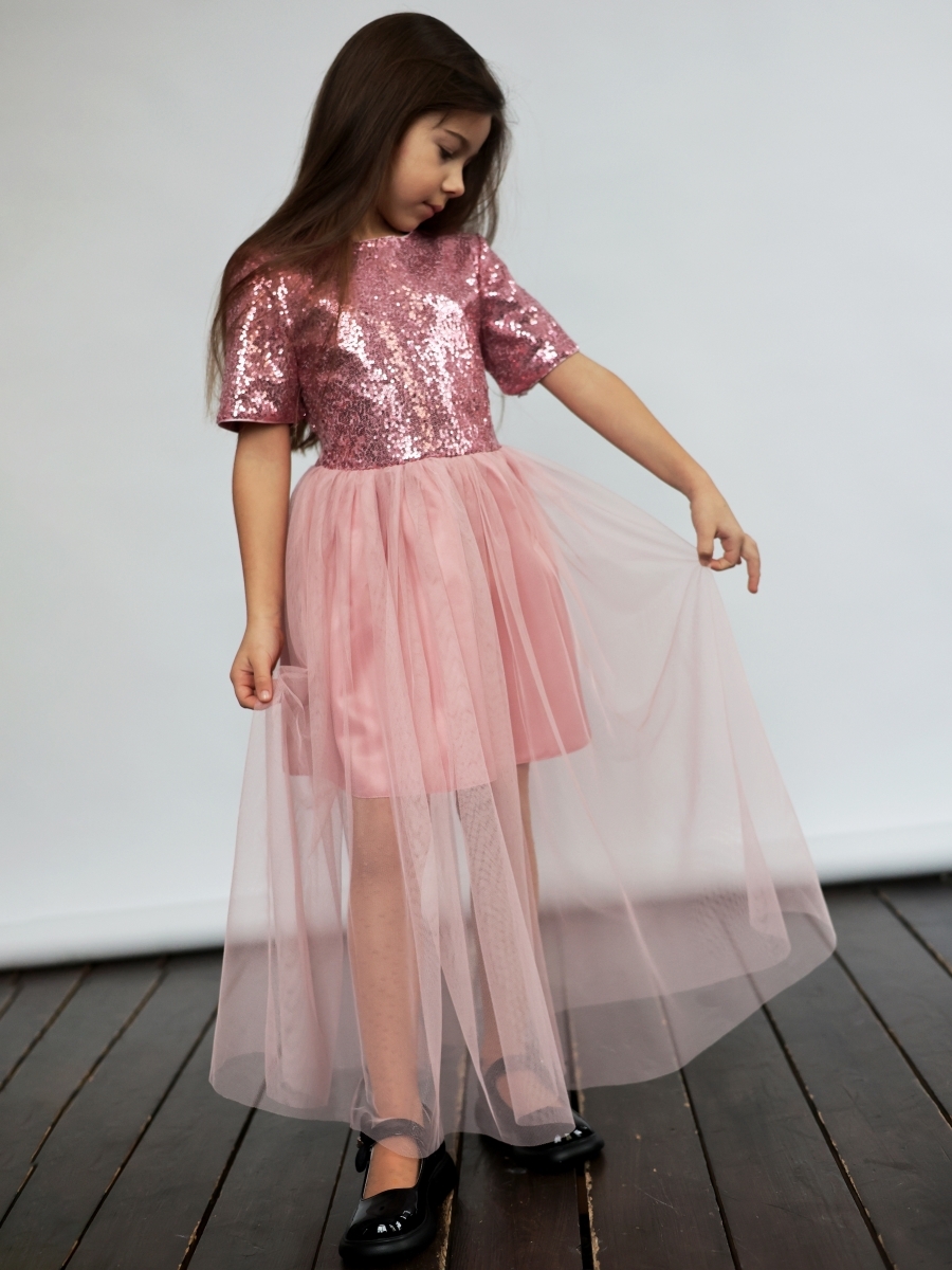 Платье для девочки нарядное БУШОН ST540, цвет пудровый/розовый 