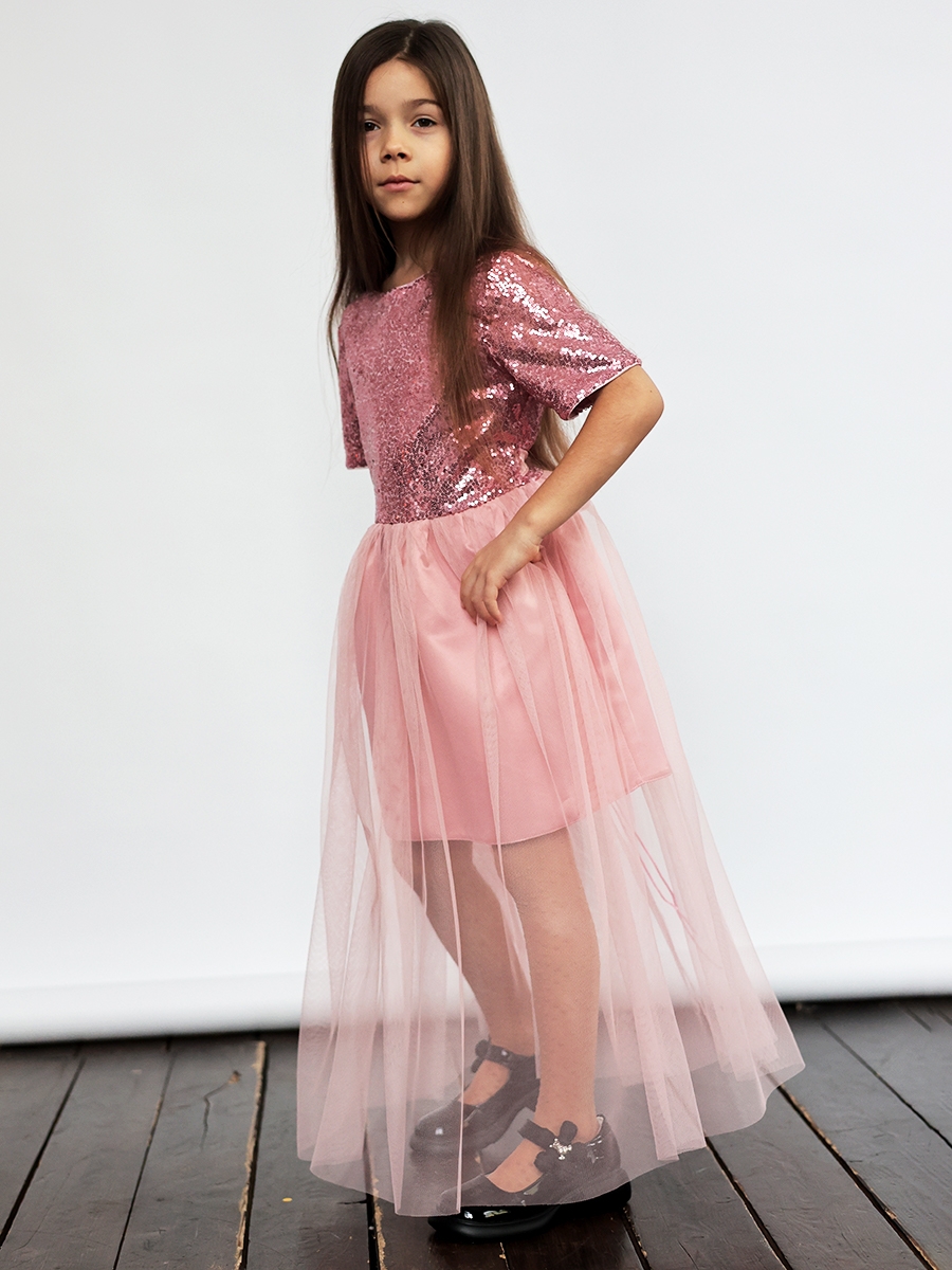 Платье для девочки нарядное БУШОН ST540, цвет пудровый/розовый 
