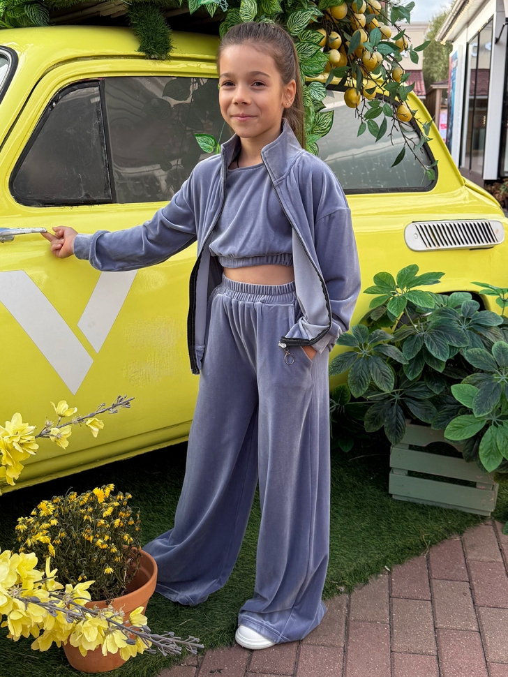 Костюм для девочки из велюра БУШОН SP223, цвет небесно-голубой