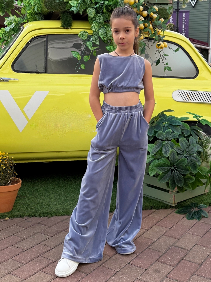 Костюм для девочки из велюра БУШОН SP223, цвет небесно-голубой