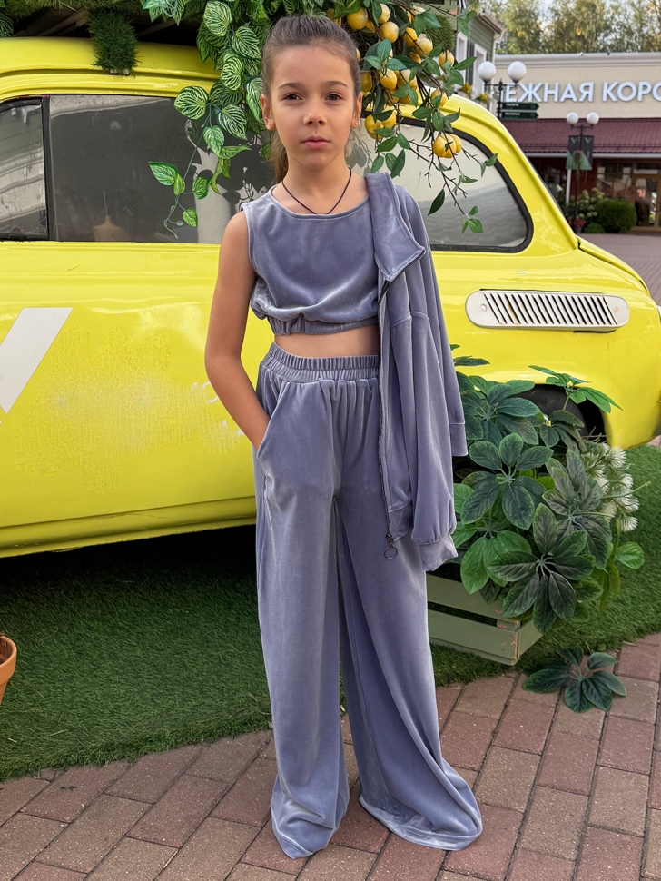 Костюм для девочки из велюра БУШОН SP223, цвет небесно-голубой