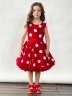 Платье для девочки нарядное БУШОН ST20, стиляги цвет красный, красный пояс, принт св-розовый горох 