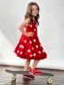 Платье для девочки нарядное БУШОН ST20, стиляги цвет красный, красный пояс, принт св-розовый горох 