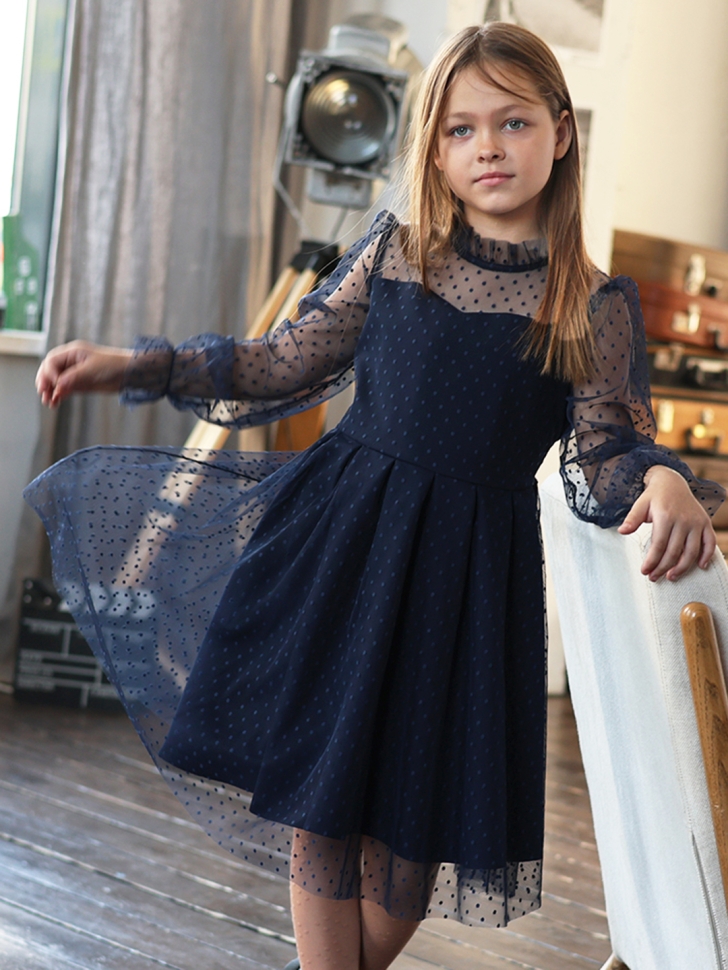 Платье для девочки нарядное БУШОН ST77, цвет темно-синий