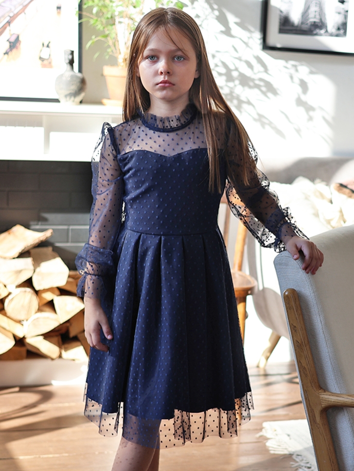 Платье для девочки нарядное БУШОН ST77, цвет темно-синий