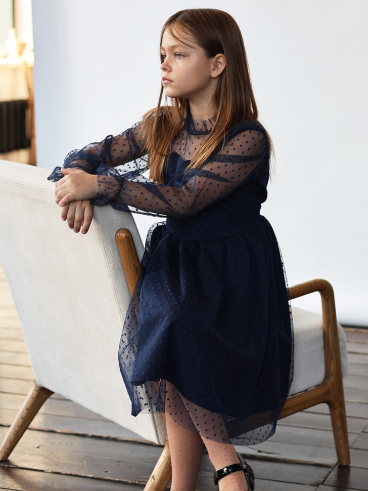 Платье для девочки нарядное БУШОН ST77, цвет темно-синий