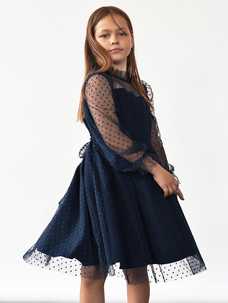 Платье для девочки нарядное БУШОН ST77, цвет темно-синий