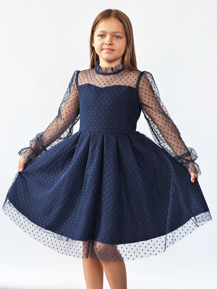 Платье для девочки нарядное БУШОН ST77, цвет темно-синий