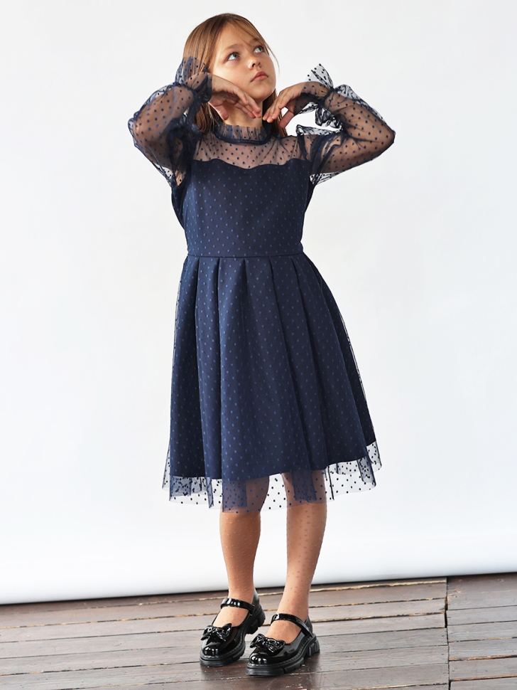 Платье для девочки нарядное БУШОН ST77, цвет темно-синий