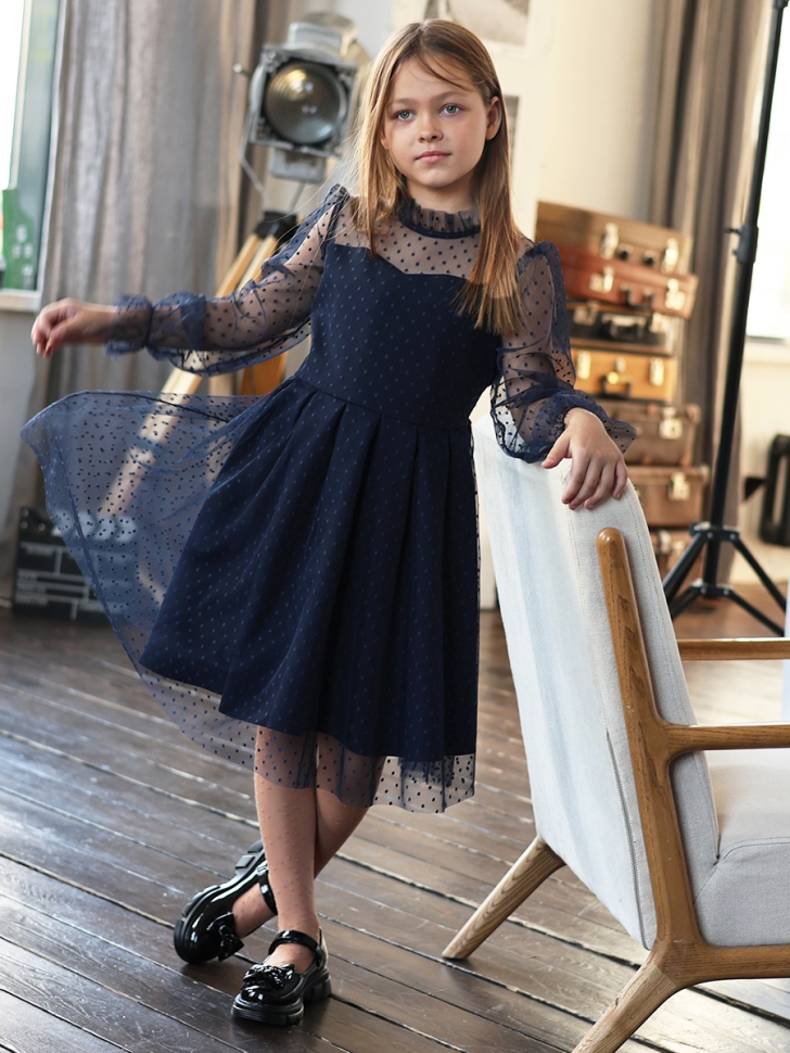 Платье для девочки нарядное БУШОН ST77, цвет темно-синий