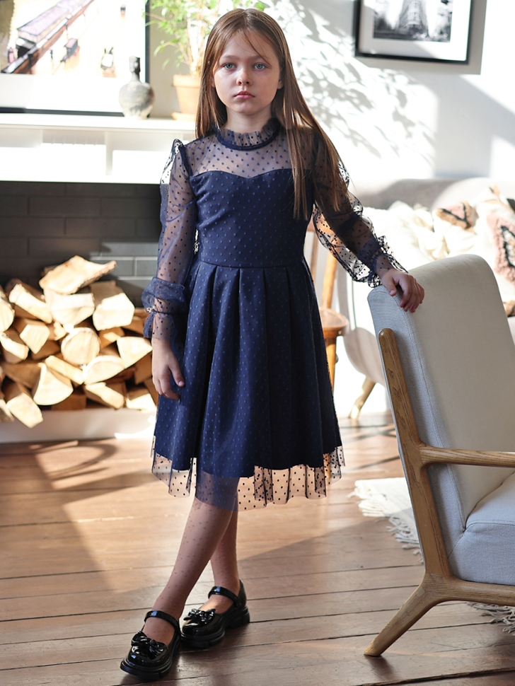 Платье для девочки нарядное БУШОН ST77, цвет темно-синий