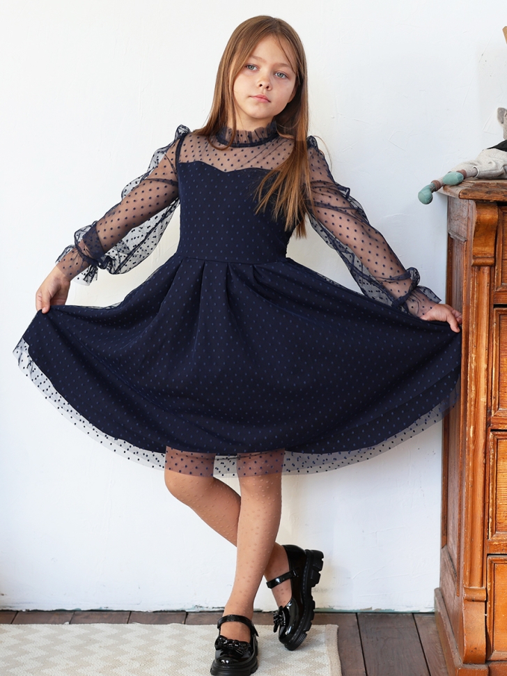 Платье для девочки нарядное БУШОН ST77, цвет темно-синий