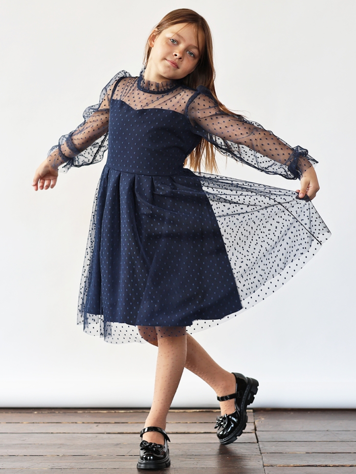 Платье для девочки нарядное БУШОН ST77, цвет темно-синий