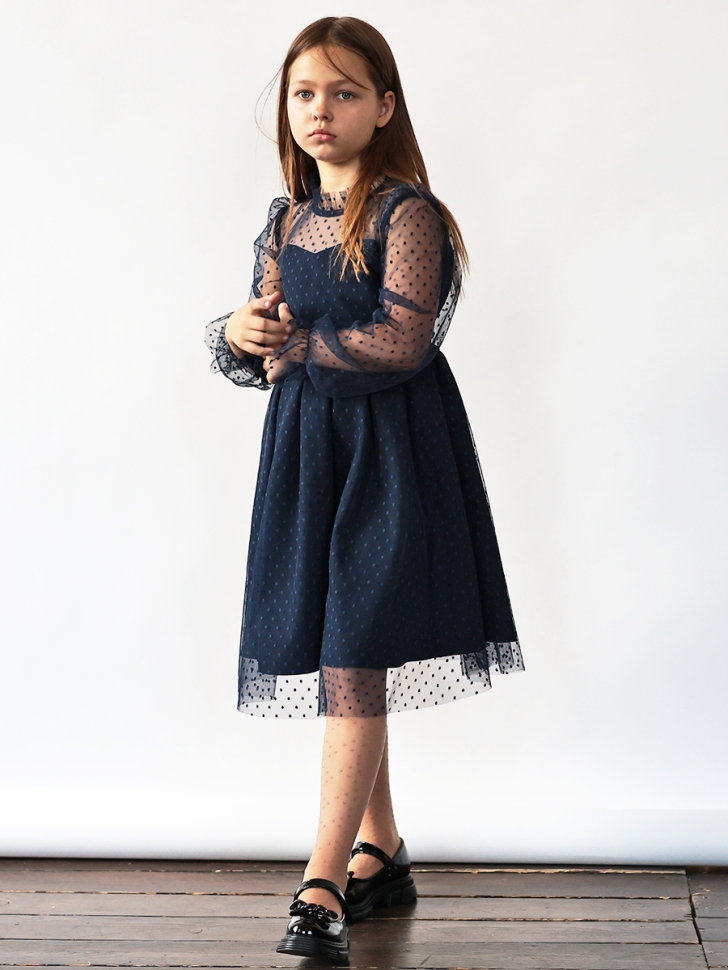 Платье для девочки нарядное БУШОН ST77, цвет темно-синий