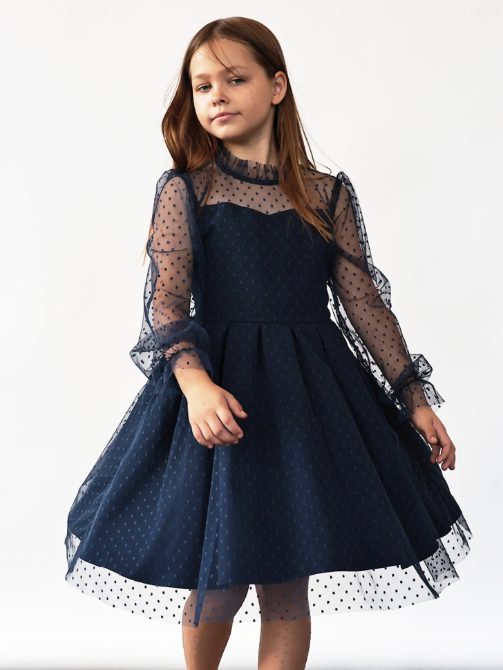 Платье для девочки нарядное БУШОН ST77, цвет темно-синий