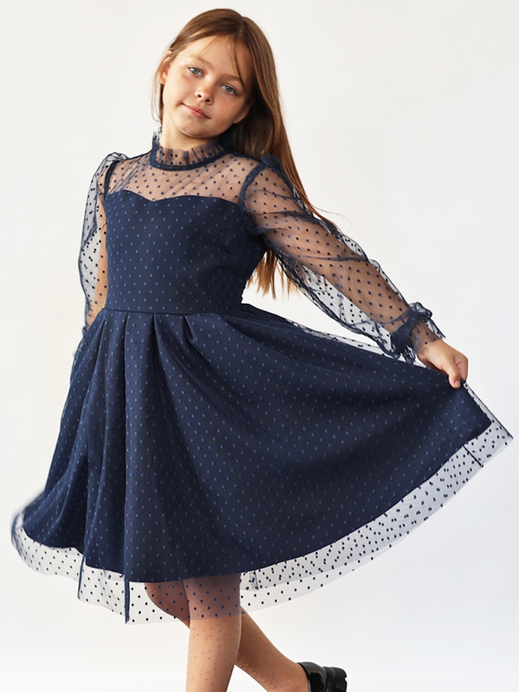 Платье для девочки нарядное БУШОН ST77, цвет темно-синий