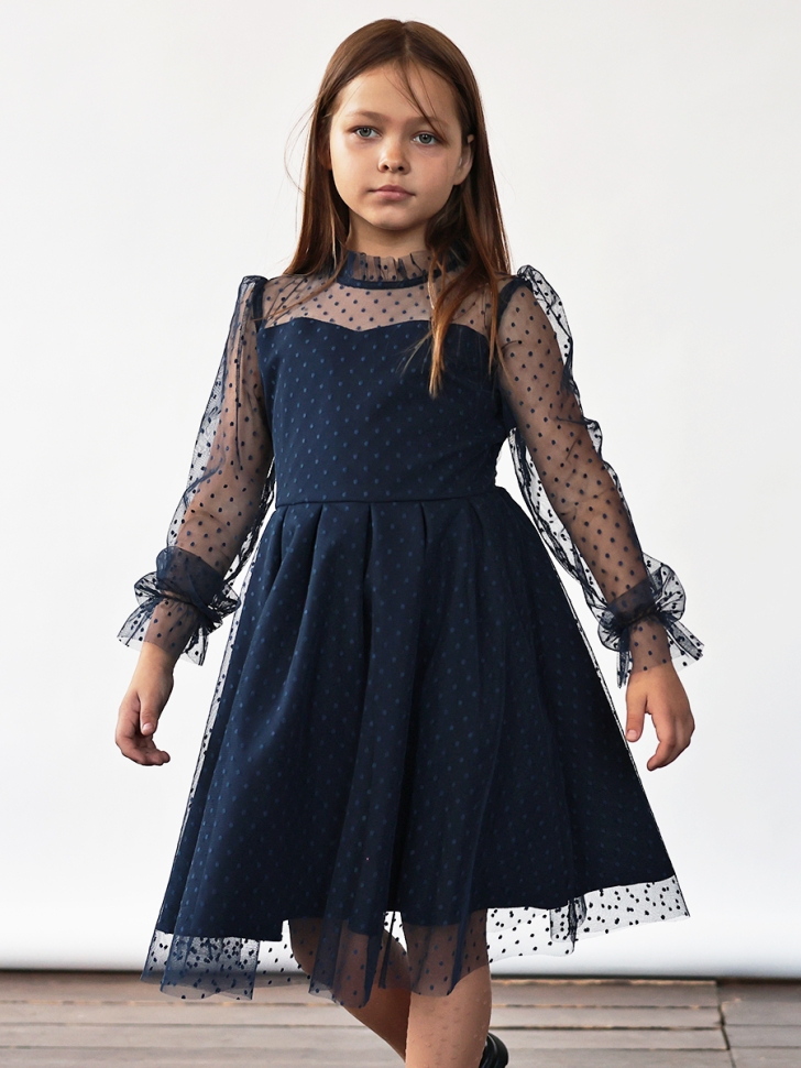 Платье для девочки нарядное БУШОН ST77, цвет темно-синий