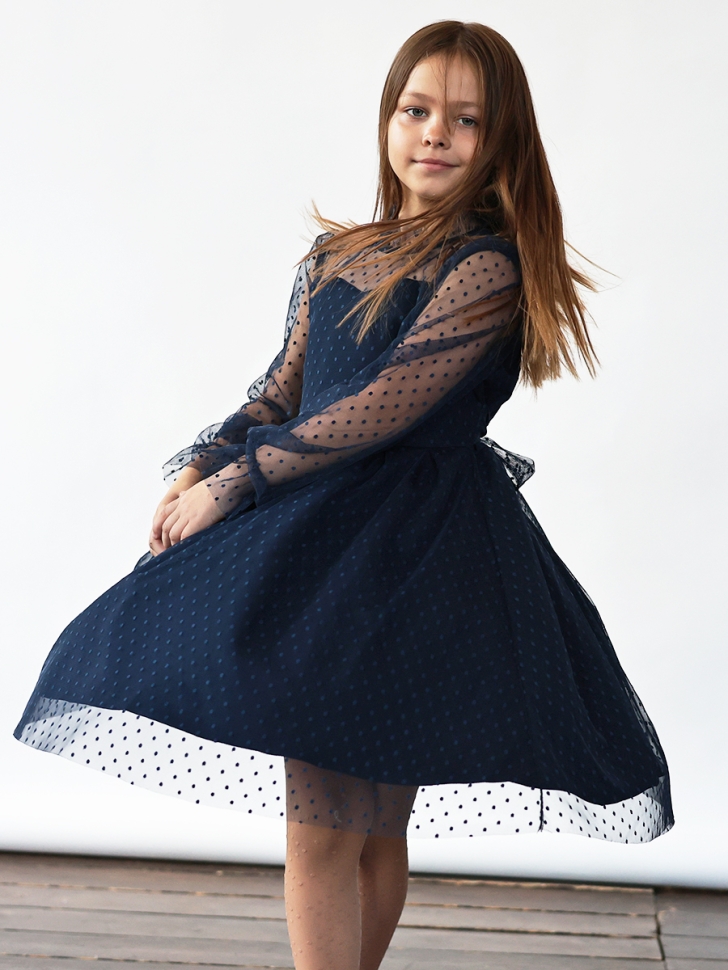 Платье для девочки нарядное БУШОН ST77, цвет темно-синий