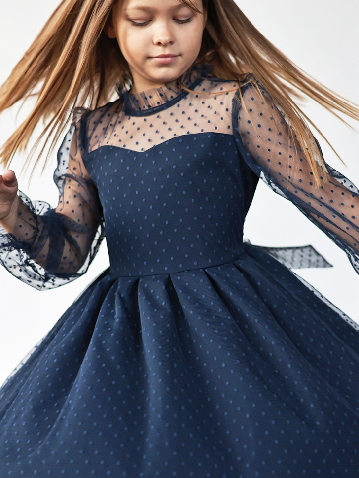 Платье для девочки нарядное БУШОН ST77, цвет темно-синий