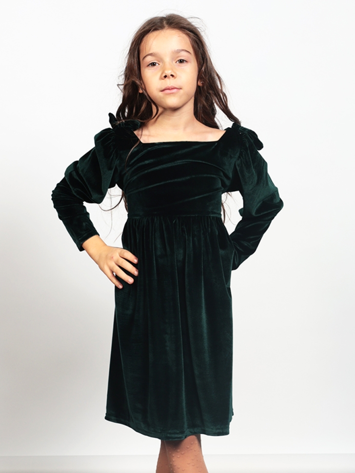 Платье велюровое нарядное БУШОН ST633, цвет темно-зеленый